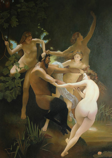 Ninfas y satiro Óleo Lienzo Desnudos