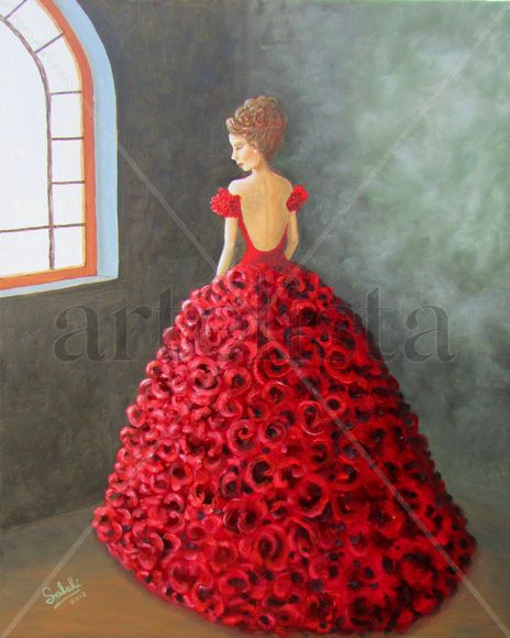 Vestida de rojo.