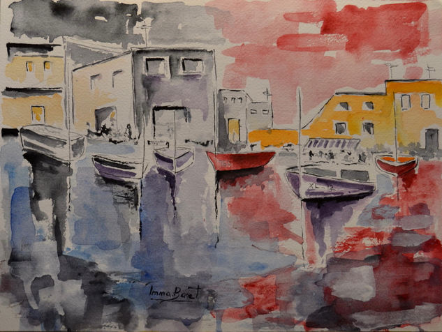 PORT DE LA SELVA Watercolour Card Marine Painting