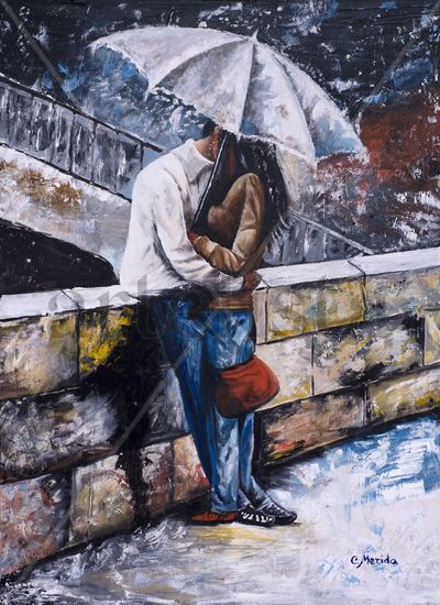 Bajo la lluvia Oil Canvas Figure Painting