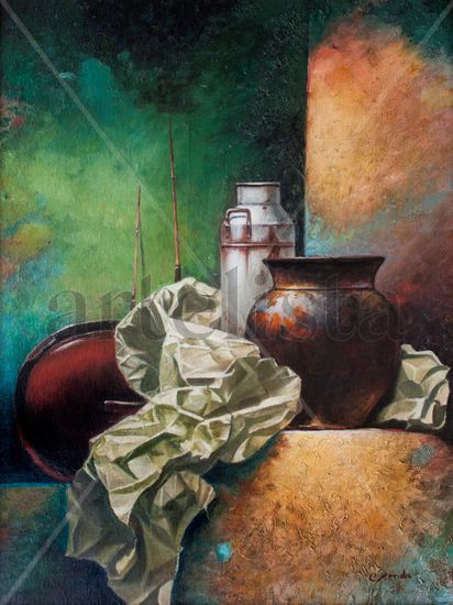 BODEGÓN con cacharros y papel Oil Canvas Still Life Paintings