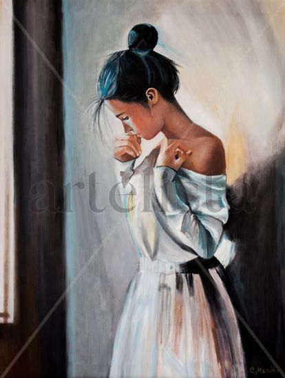 ESPERANDO EN LA VENTANA Oil Canvas Figure Painting