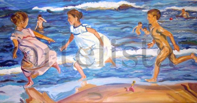 Niños en la playa Oil Canvas Marine Painting