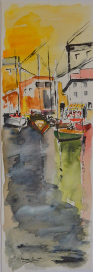 PORT DE PESCADORS Watercolour Card Marine Painting