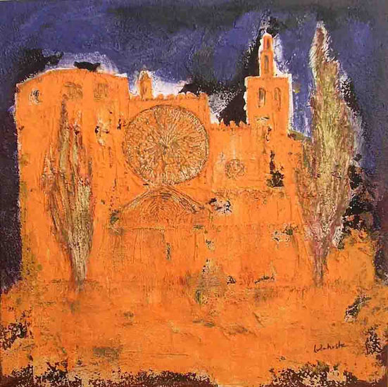 Monestir de Sant Cugat Mixed media Canvas Landscaping