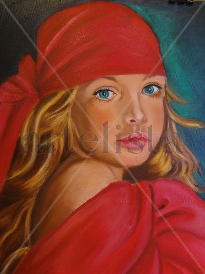 GITANILLA MANTON ROJO Oil Textile Figure Painting