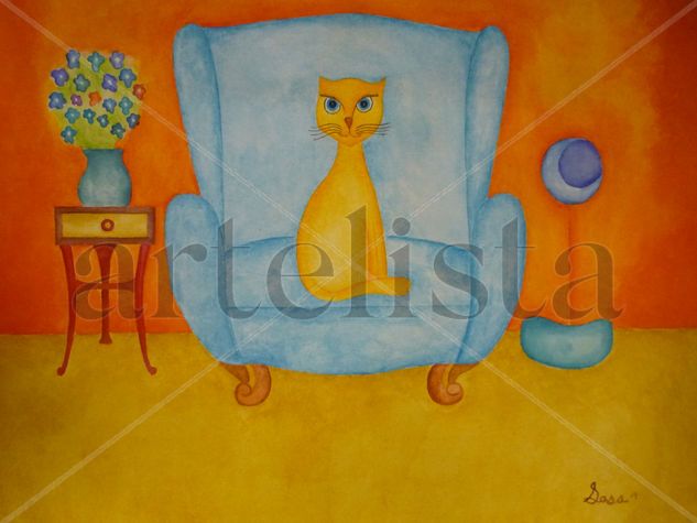 CAMILO EN SILLÓN AZUL Watercolour Paper Animals