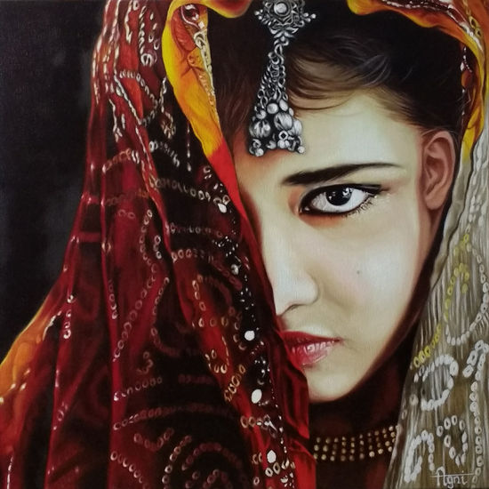 Behind the veil Oil Canvas Portrait