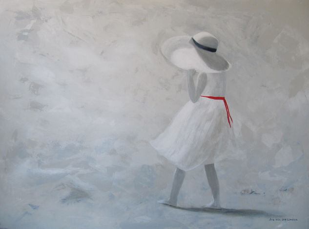 Red ribbon Acrylic Canvas Figure Painting