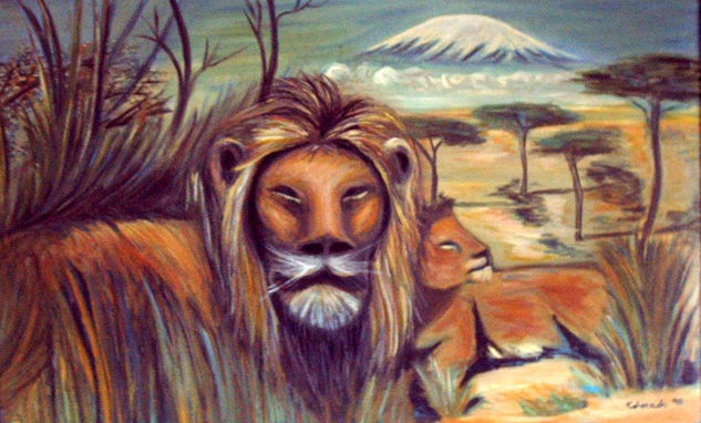 LOS LEONES DEL KILIMANJARO Oil Canvas Animals