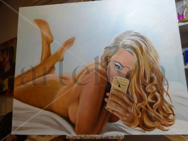 la Chica del movil Oil Textile Nude Paintings