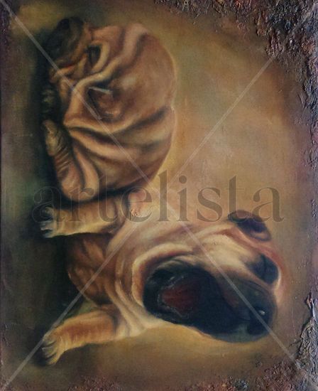 cachorros en la noche Oil Canvas Animals