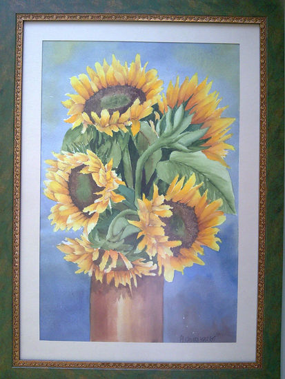 GIRASOLES Acuarela Papel Paisaje