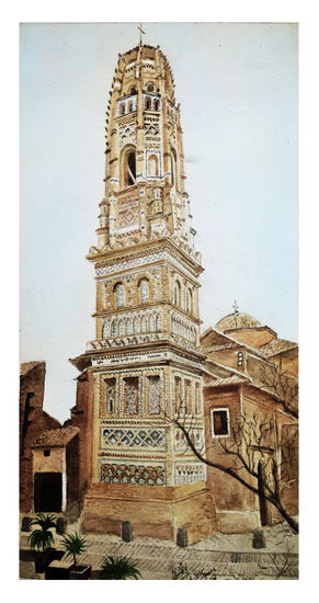 LA TORRE MUDEJAR EN UTEBO ZARAGOZA Watercolour Paper Landscaping