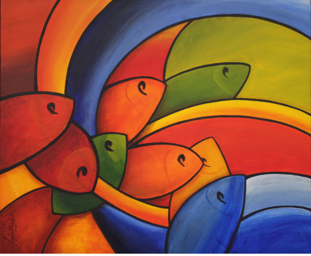 Arcoiris de Peces Acrylic Canvas Animals