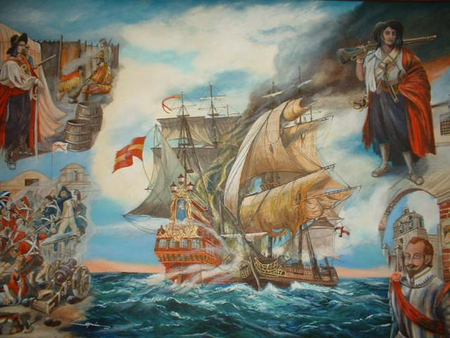 PIRATAS, CORSARIOS Y FILIBUSTEROS Oil Canvas Marine Painting