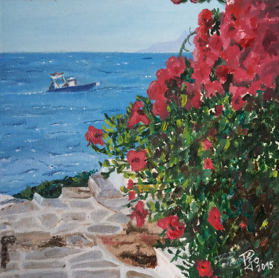 Marina con flores Oil Canvas Marine Painting