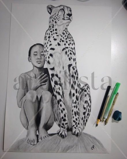 The boy and the cheetah Charcoal