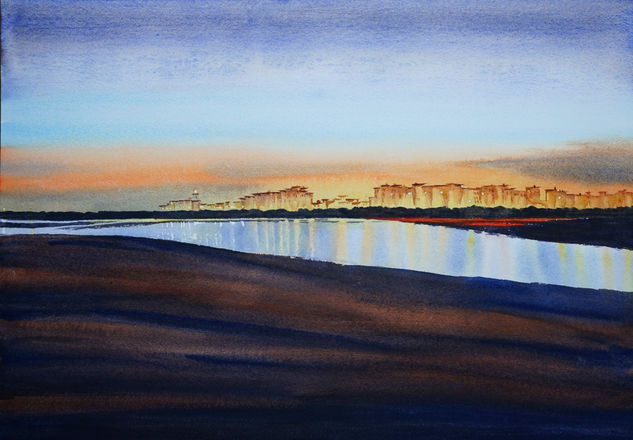 Noche en Isla Cristina Watercolour Paper Marine Painting