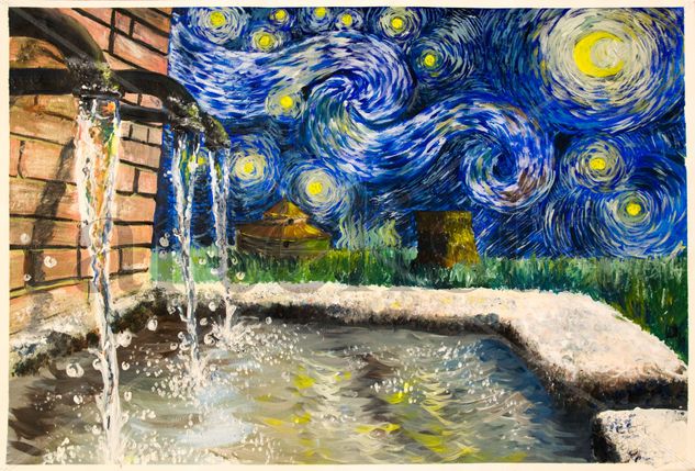 Noche estrellada en Villota Acrylic Paper Landscaping