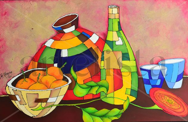 BODEGON CON BOTELLA VERDE
