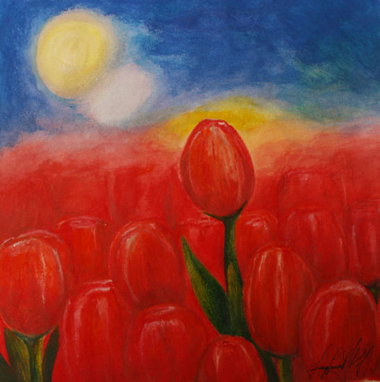 TULIPANES ROJOS Watercolour Paper Floral Painting