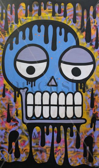 Big Skull Mixed media Panel Figure Painting