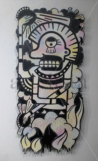 Hombre Azteca Mixed media Panel Figure Painting