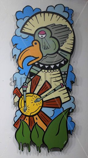 Pajaro Santo Mixed media Panel Figure Painting