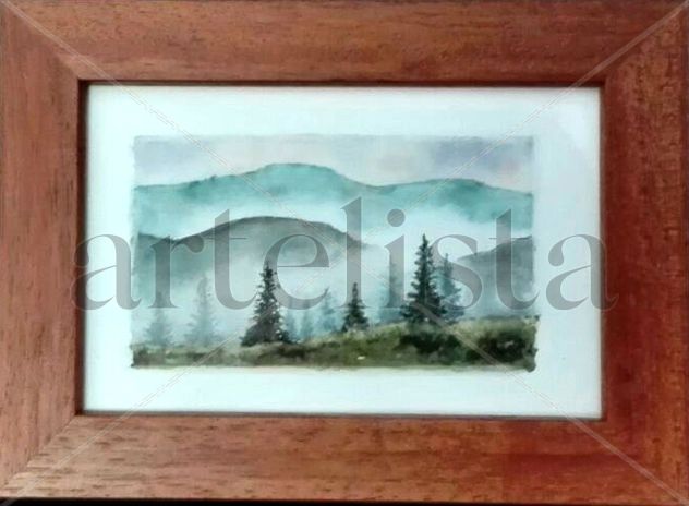 pinos niebla acuarela miniatura