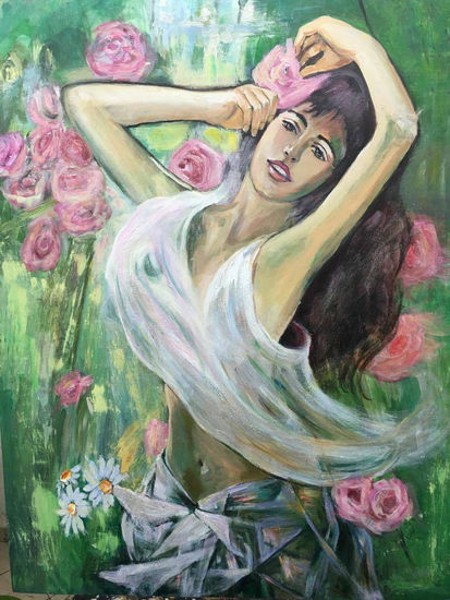 Ninfa con Flores Oil Canvas Figure Painting