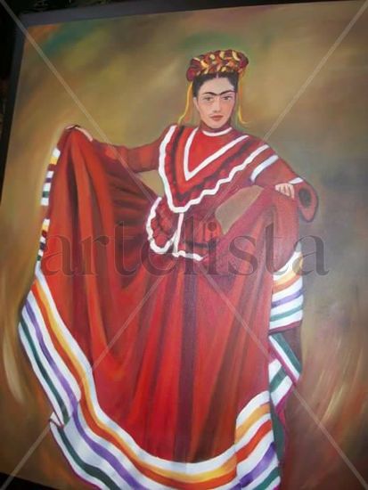 Frida en la Revolucion Oil Canvas Figure Painting