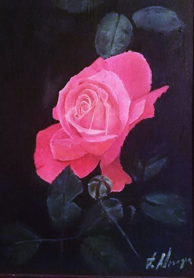 Rosa Oil Textile Floral Painting