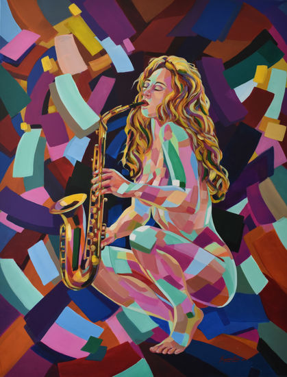 Saxofonista Acrylic Canvas Figure Painting