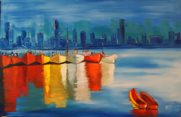 Barcos en Puerto Oil Canvas Marine Painting