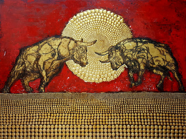 -  Bullfight  - Oil Panel Figure Painting