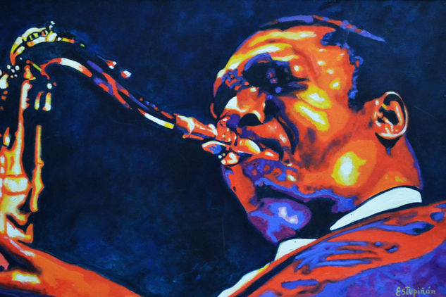 Talento sin voluntad es como un coche sin gasolina?  (John Coltrane) Oil Textile Portrait