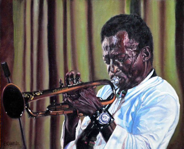 “Cuando creas en ti ni el cielo será tu límite”  (Miles Davis) Oil Textile Portrait