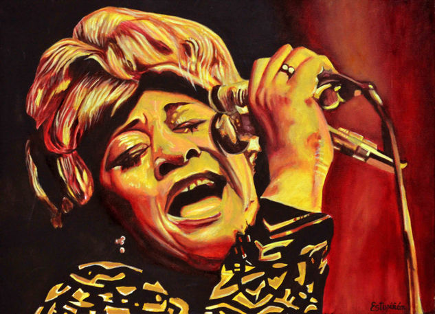 "Yo canto como me siento" (Ella Fitzgerald) Oil Textile Portrait