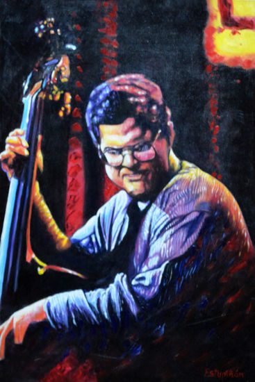 “No pienses en ti mismo como un músico de jazz. Piensa en ti como un ser humano que toca música”  (Charlie Haden) Oil Textile Portrait