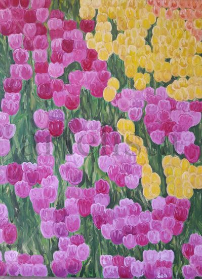 CAMPO DE TULIPANES Oil Canvas Floral Painting