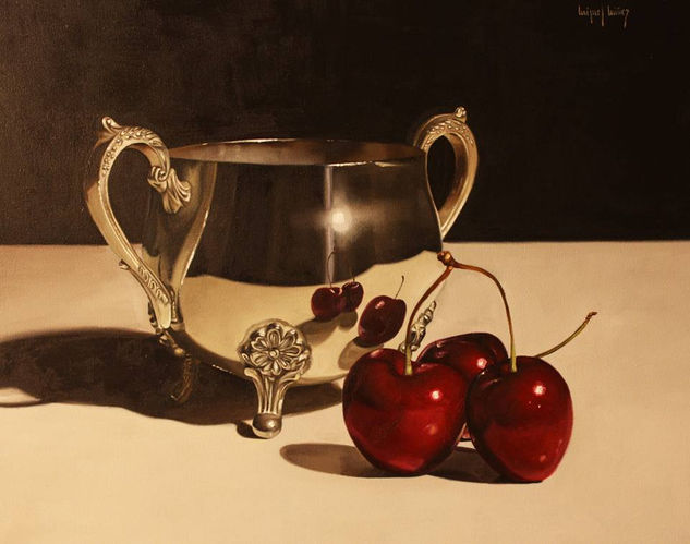 Composición con tres cerezas Oil Canvas Still Life Paintings