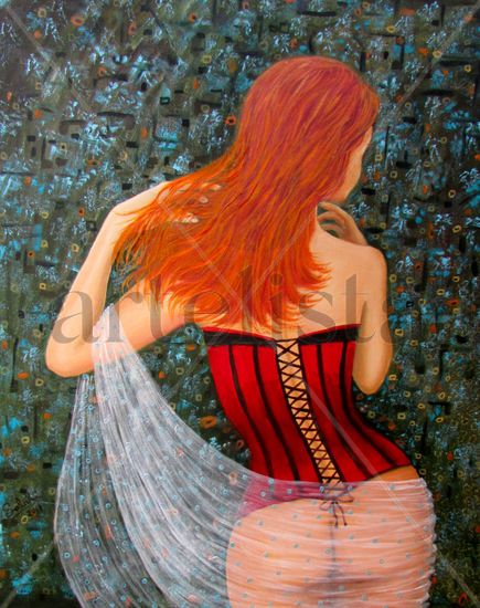 Pelirroja. Oil Textile Figure Painting