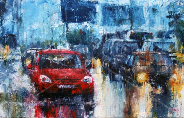 Trafic rain Oil Canvas Landscaping