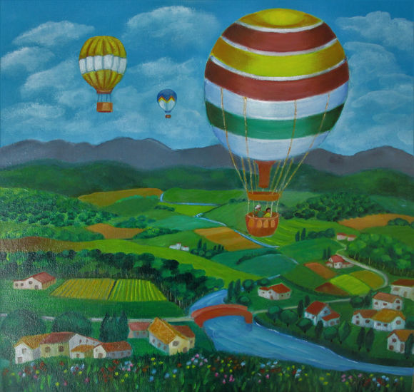 globos subre un paisaje Oil Canvas Landscaping