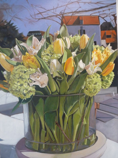 Tulipanes y hortensias Oil Canvas Floral Painting