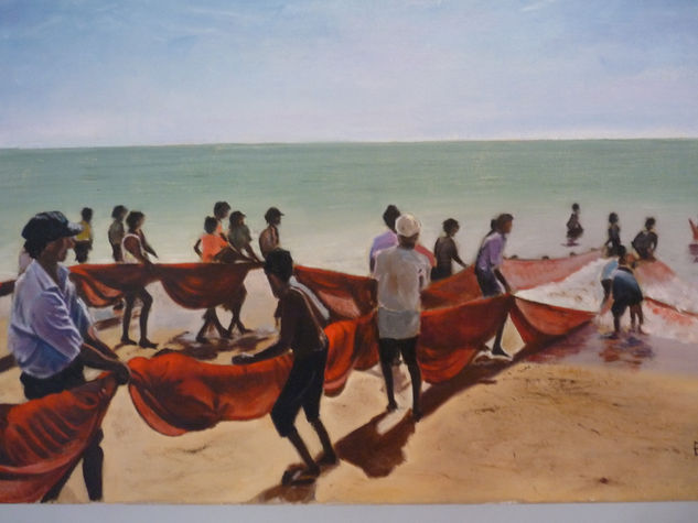 Pescadores recogiendo sus redes Oil Canvas Marine Painting