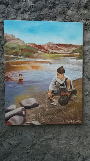 san pedro atacama "niños jugando en valle de quitor" Oil Canvas Landscaping