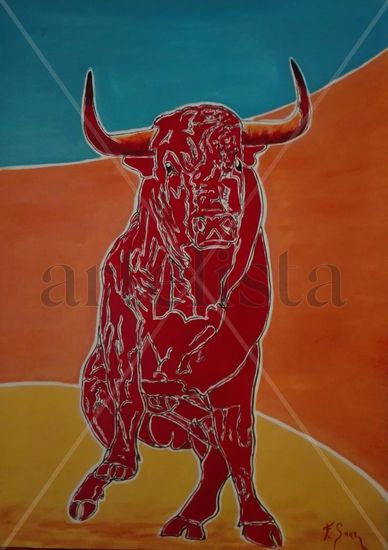 TORO ROJO CADMIO Oil Canvas Animals