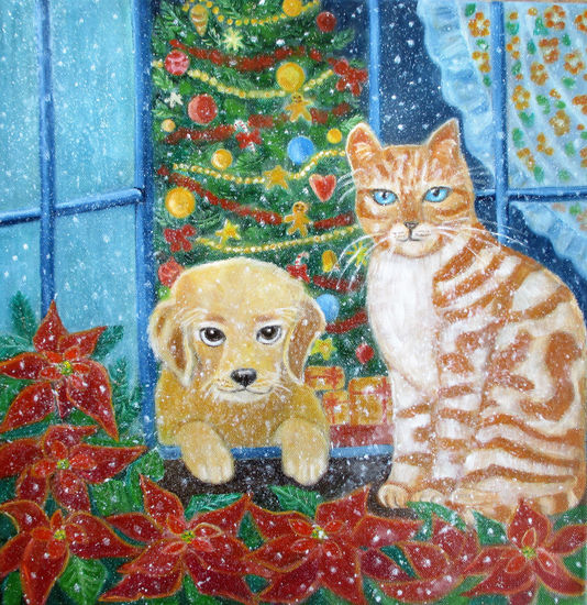 Contemplando la nieve. Oil Canvas Animals